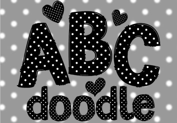 Black White Polka Dots Doodle Letters for Creative Design