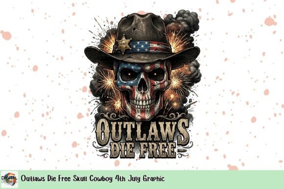 Outlaws Die Free: A Bold Patriotic Skull Graphic for Independence Day
