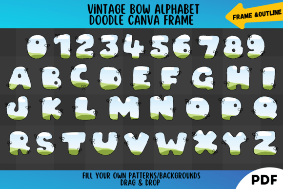 Vintage Bow Alphabet Doodle Canva Frames